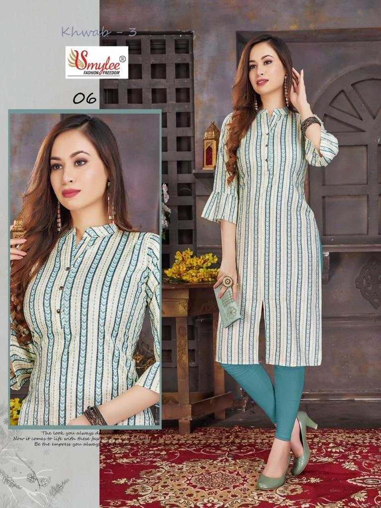 Smylee Khwab 3 Rayon Printed Regular Wear Designer Kurti Collection